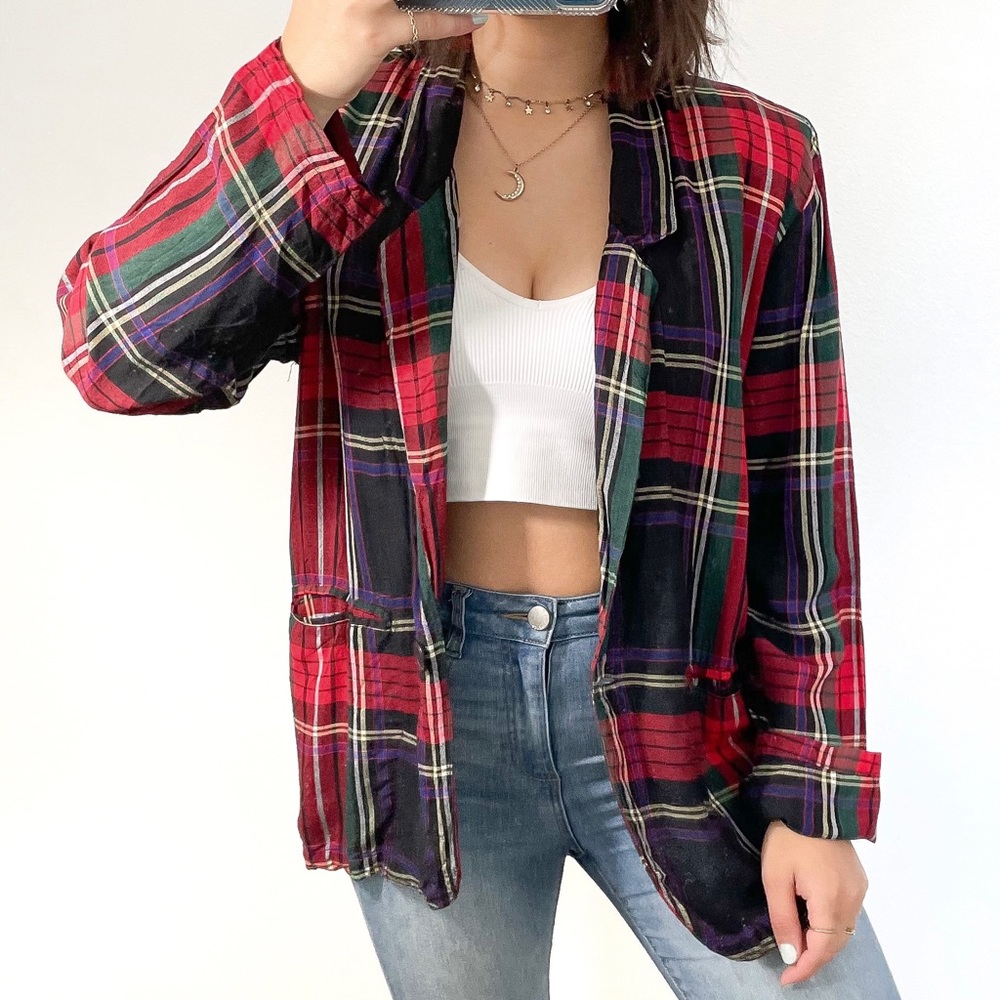Vintage red black purple lightweight blazer top